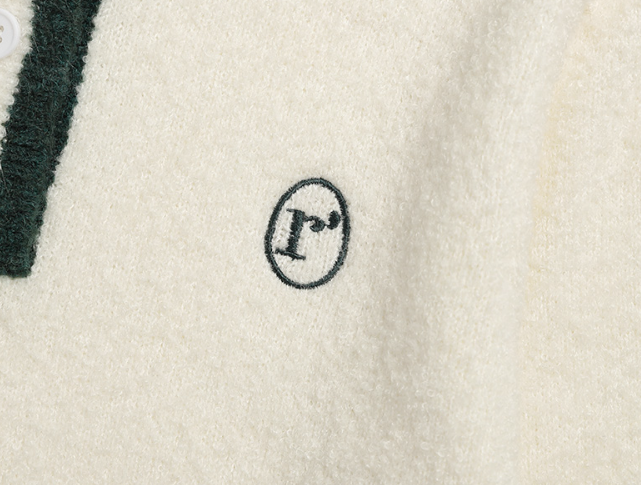 (白) Rolarola - Logo帶領羊毛長袖上衣
