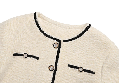 (白) Rolarola - 珍珠鈕釦粗花布外套