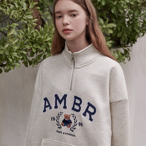 2color-Ambler 小熊字母logo半拉鍊運動上衣 ANO301不分男女