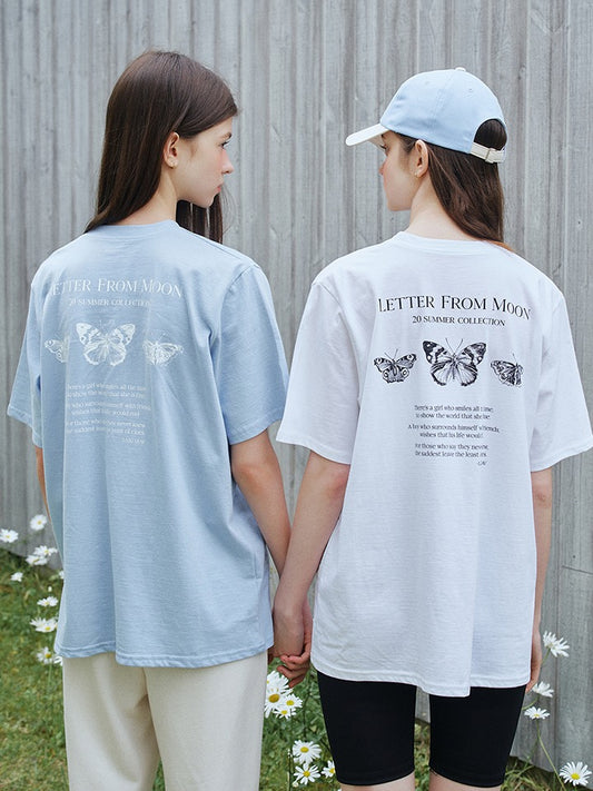 (淺藍）LetterfromMoon-熱賣BLACKPINK同款蝴蝶T-shirt