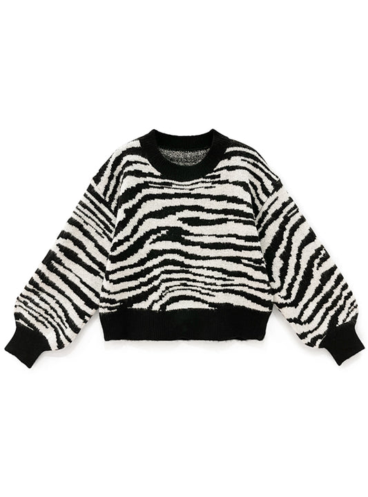 （黑色）GRL-斑馬紋長袖針織印花毛衣
