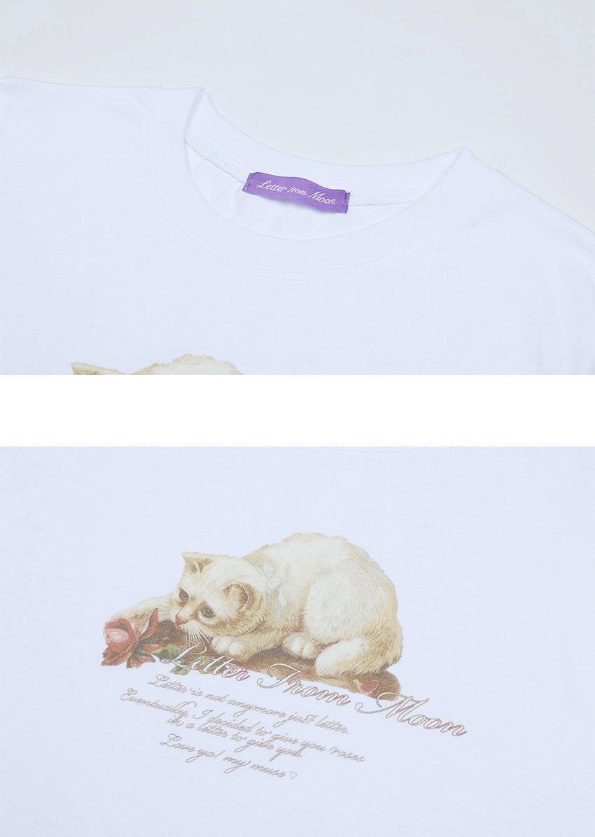 (白）LetterfromMoon-小貓T-shirt